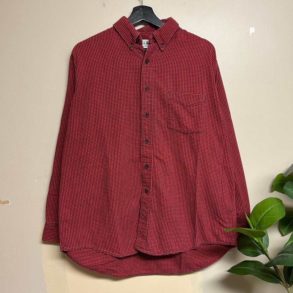 Vintage 80s LL Bean Red Black Checkered Flannel Shirt Mens Large